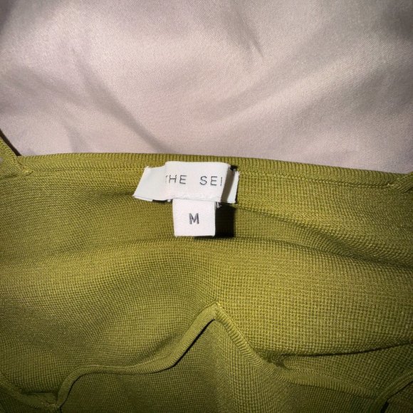 The Sei Double Strap Curved Knit Top In Olive Green - Picture 5 of 5